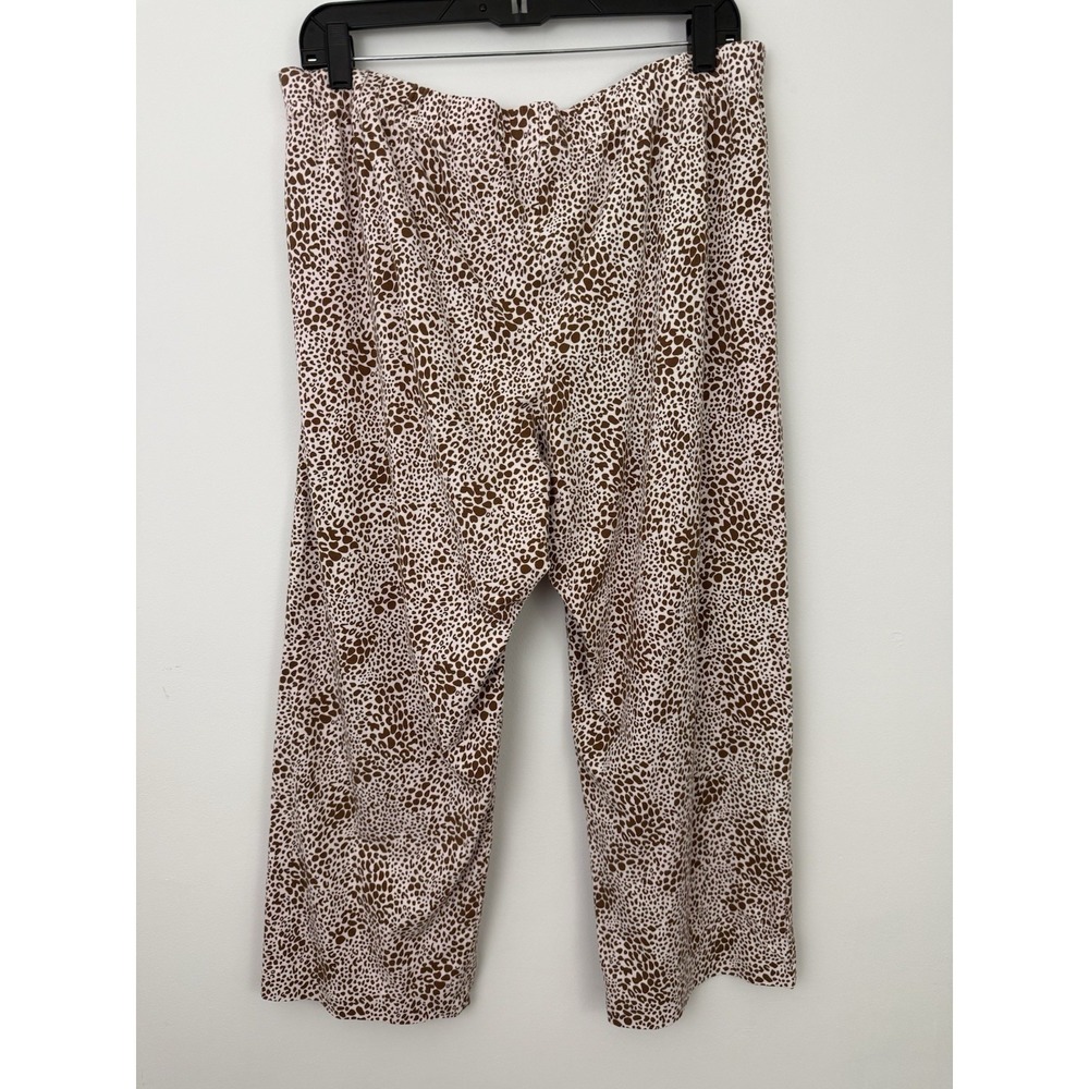 LANDS END Womens 2 PC Cheetah PAJAMAS Set MP Knit Top Pants Brown Animal Print - Picture 3 of 12